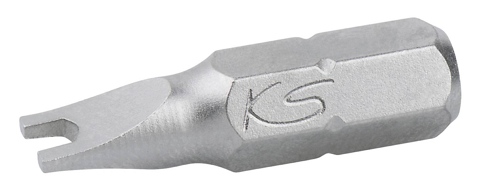 A silver screwdriver bit with a special wedge-shaped tip and the 'KS' logo on the side.