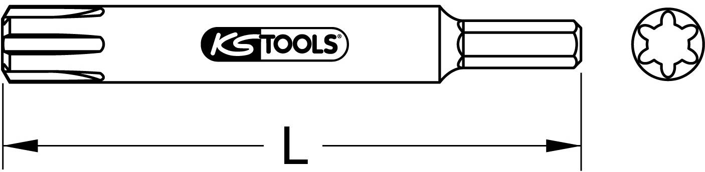 'Drawing of a Special Torx® Bit with dimension L and KS Tools logo, showing a front view of the bit, illustrating the specific shape of the tip.'