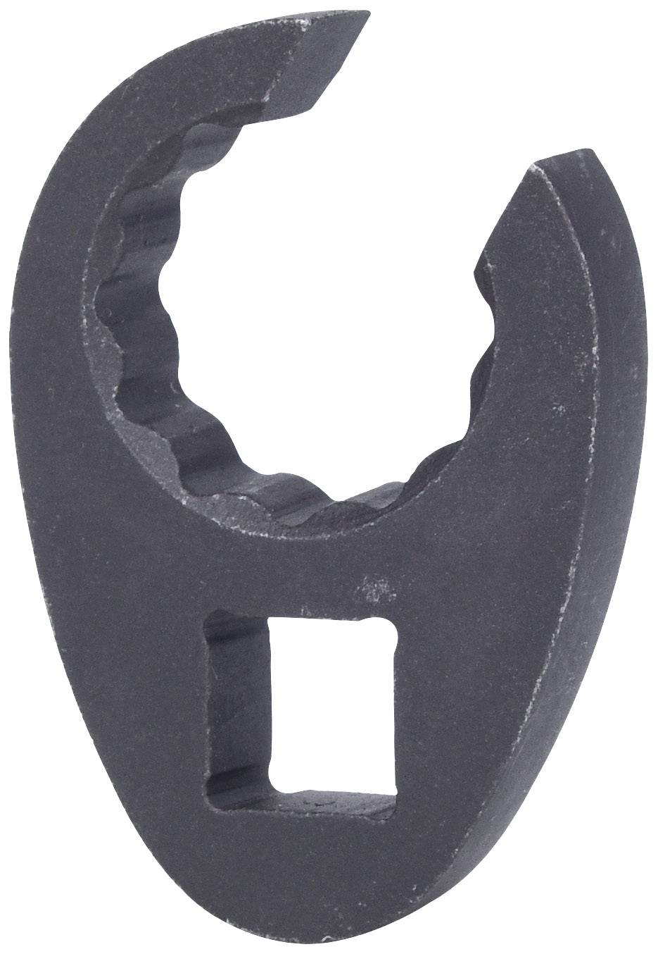 A single, black, toothed tool, presumably a specialised spanner with an opening designed to grip nuts.