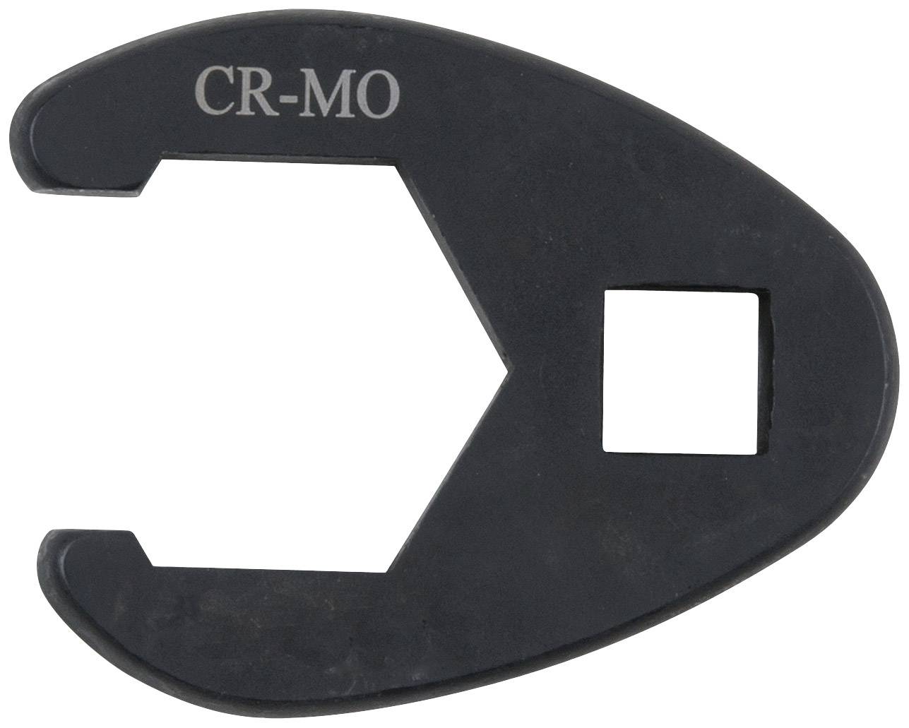 A rounded black tool with 'CR-MO' inscription, resembling an open spanner with a rectangular cut-out.