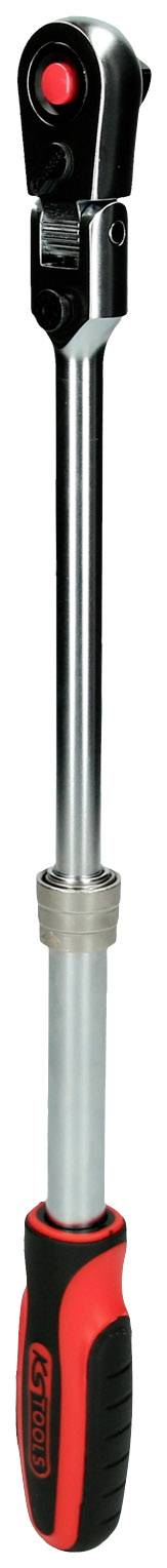 A silver and black ratchet spanner with a red handle, perfect for mechanical work and repairs.