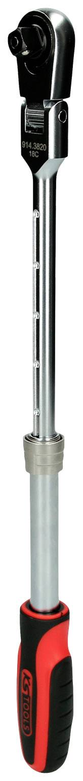 Torque wrench with black handle and adjustable head, used for precisely tightening screws and nuts.