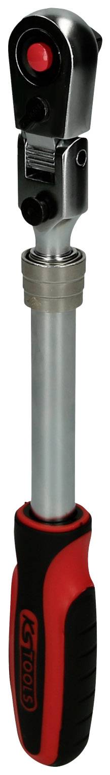 Torque wrench with red and black handle and metal head, suitable for precise tightening of screws.