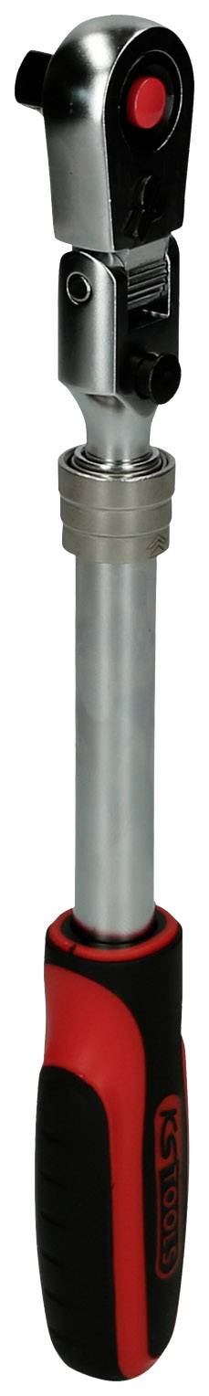 Torque wrench with adjustable head and red handle for precise tightening of screws and nuts.