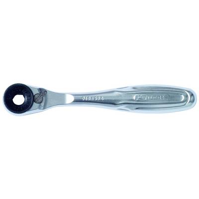 A gleaming ratchet ring spanner with an ergonomic handle and brand name on the grip. Essential for mechanical work.