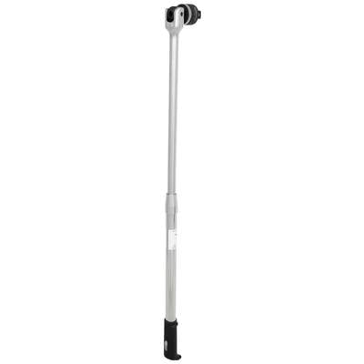 A silver telescopic wheel nut spanner with a black handle, extended to its maximum length.