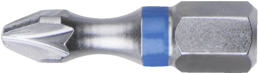 A cross-head bit with a blue ring, suitable for screwdrivers, shows a silver metallic surface and typical form.