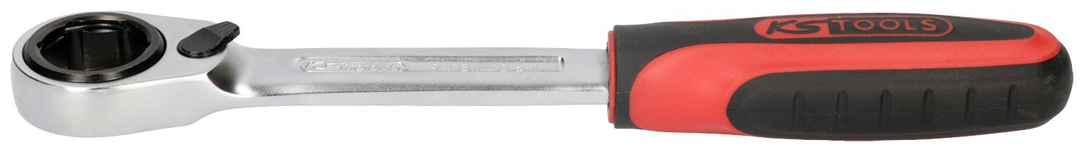 Ratchet with an ergonomic black and red handle, suitable for repairs and assembly work.