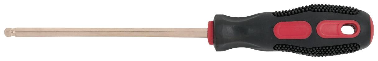 A cross-head screwdriver with a black handle, red accent and rounded silver shaft, on a white background.