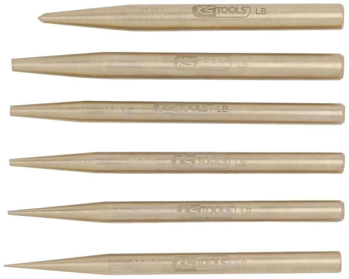 Six conical punches in various sizes, arranged in two vertical rows.