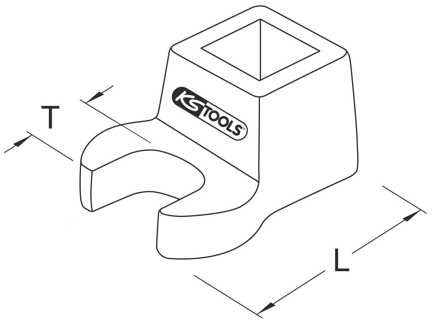 Technical drawing of a tool holder with dimensions T and L; 'KS Tools' logo on the side.