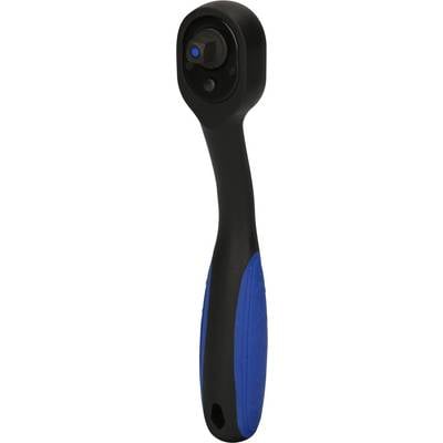 Black ratchet with ergonomic, blue handle. Suitable for simple screw-tightening tasks in workshop or home use.