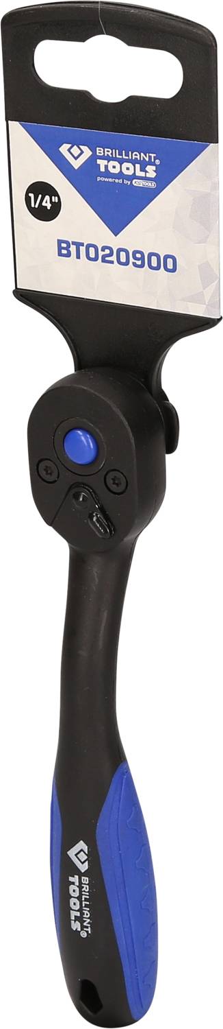 A tool with a blue-black handle and a blue button on the top side. Packaging shows 'BRILLIANT TOOLS' and model number 'BT020900'.