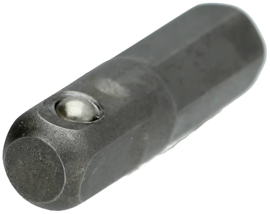 The adaptor is made of metal, cylindrical in shape, and has a hexagonal end. It provides stability when connecting tools or devices.