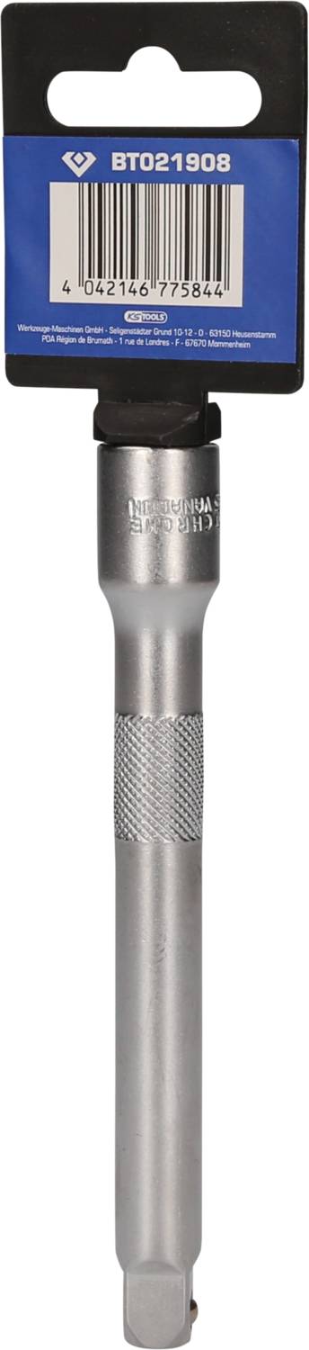 Metallic torque wrench in blue packaging, displaying barcode and product number BT021908.