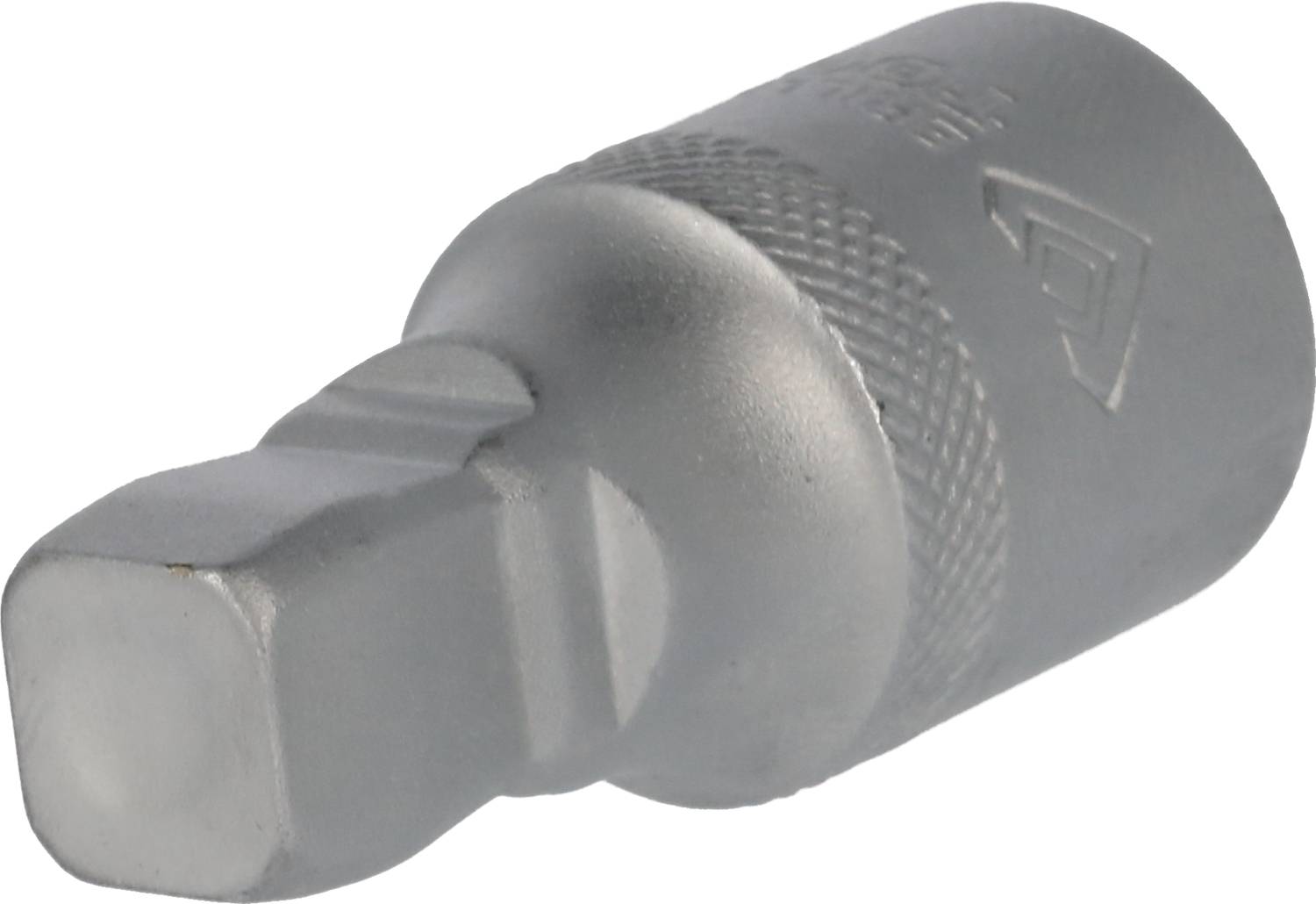 Metal socket with a square end, suitable for use with a socket wrench set.