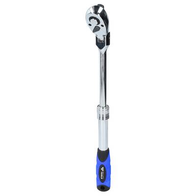 An adjustable torque wrench with a blue-black handle. Ideal for precise tightening of bolts and nuts in mechanical applications.