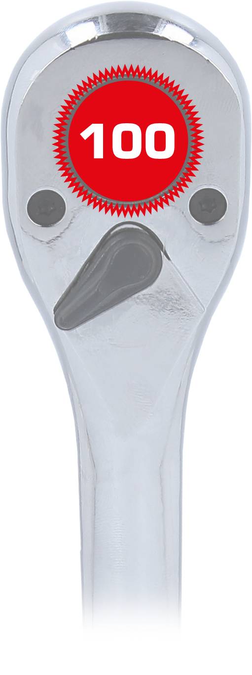 Silver adjustable spanner with a red '100' symbol on top, which possibly indicates a rating or quality mark.