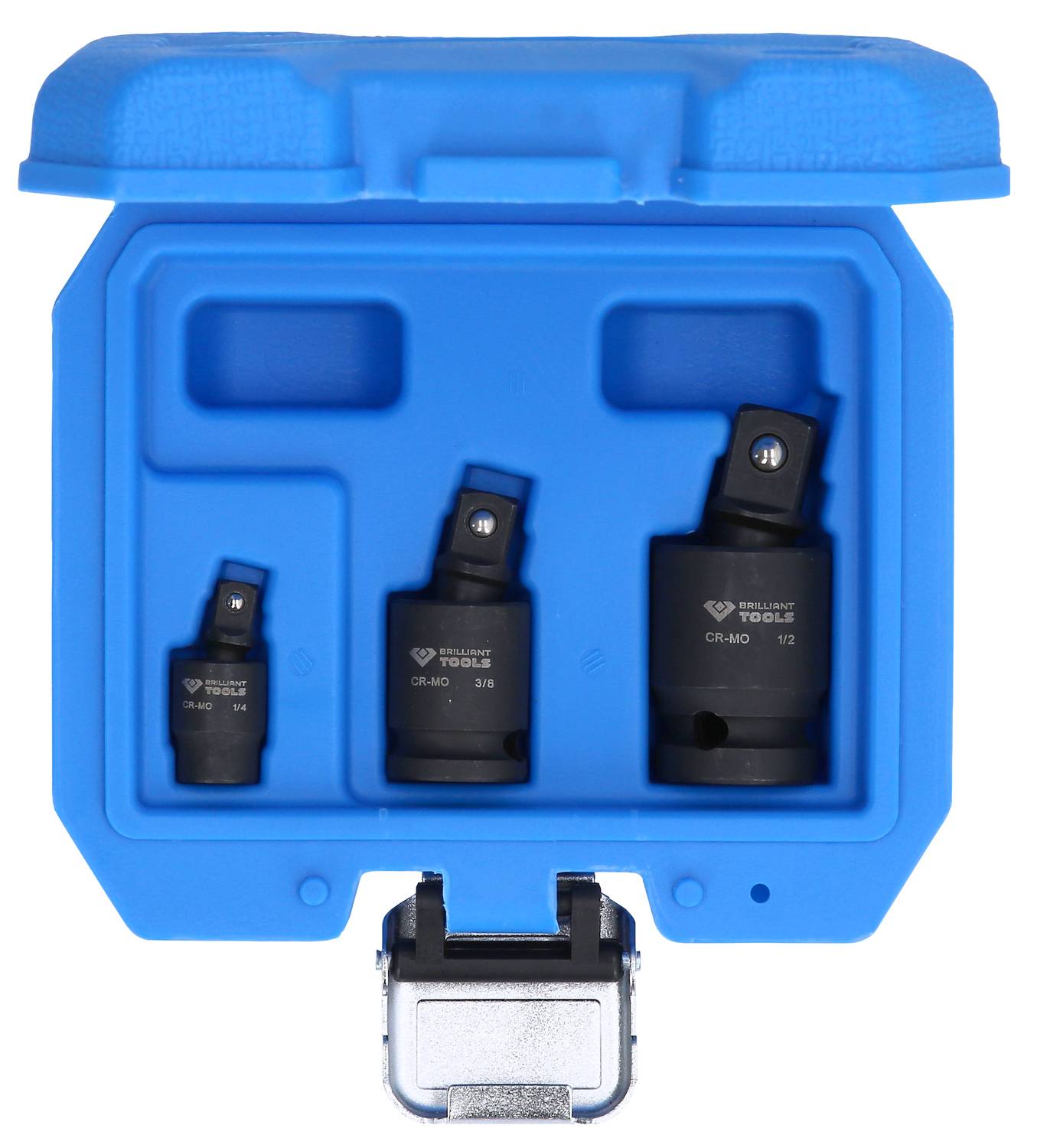 A blue toolbox containing three sets of hexagonal socket wrenches in various sizes.