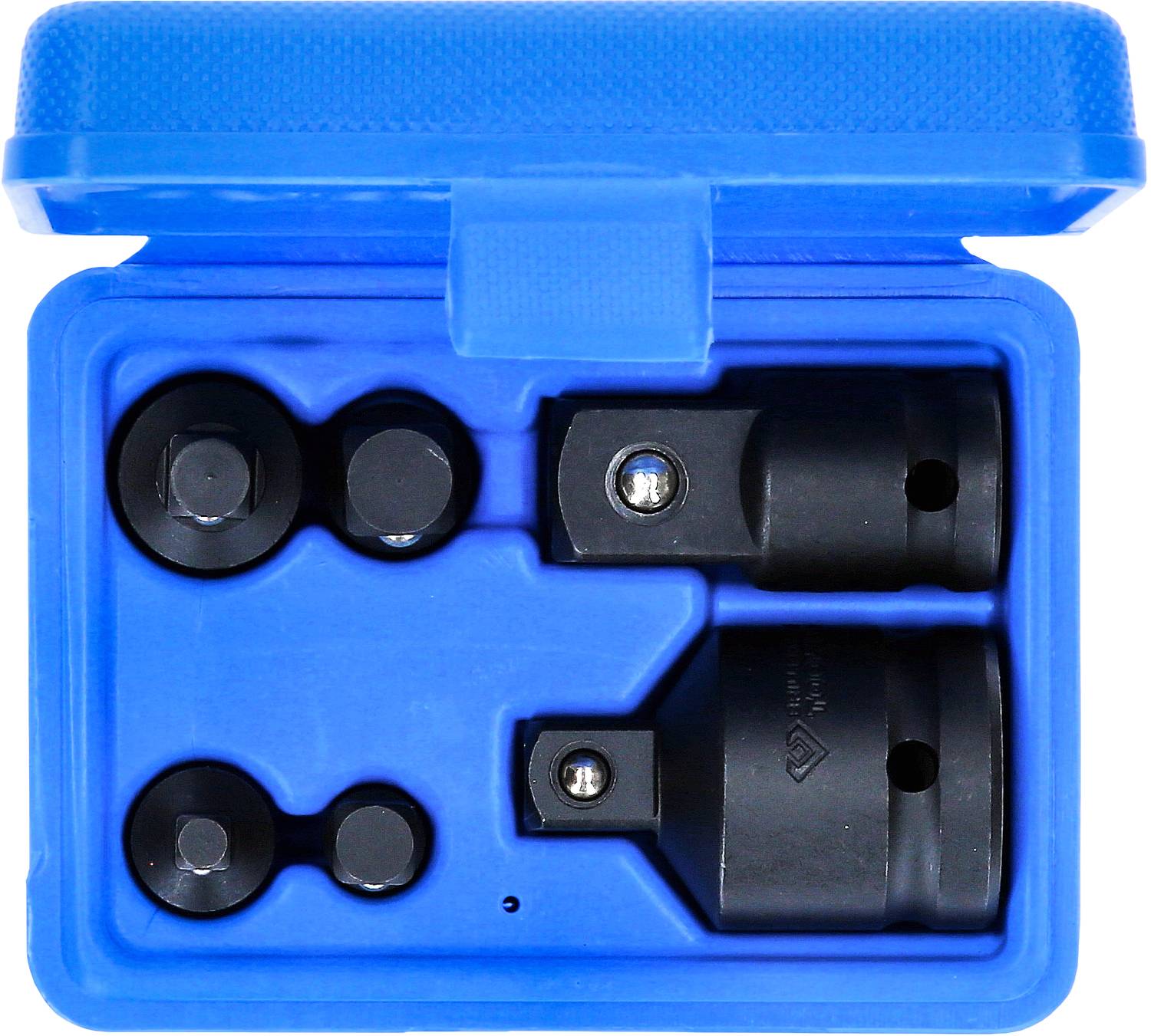 A blue case with two black connectors and accessories for mechanical work.
