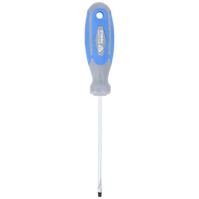 A cross-head screwdriver with a blue-grey handle and silver blade. The handle has a hole for hanging.