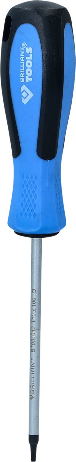 A blue screwdriver with a black handle, suitable for use in various repairs and assembly work.