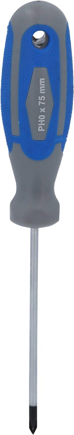 A blue and grey cross-head screwdriver with a 3 mm PH2 head.