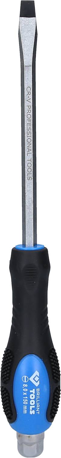 A slotted screwdriver with a blue-black handle and metal tip. On the blade it reads 'CRV PROFESSIONAL TOOLS'.