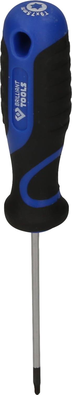 Phillips screwdriver with a black handle and blue accents, ergonomic design for comfortable handling.
