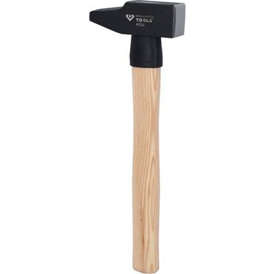 A hammer with a wooden handle and a black head, on which 'Brilliant Tools 400g' is written.