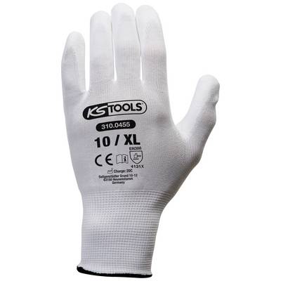 White work glove in size XL, with CE marking and brand 'KS Tools', showing model 310.0455 and EN388 protection classification.