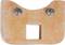A rectangular, metallic object with two screws and a square hole in the centre. It has a slightly curved shape.