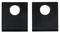 'Two rectangular, black plates, each with a round hole in the centre. The holes are the same size and symmetrically positioned.'