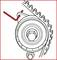 'Illustration of a motor tensioning wheel with gear and tensioning tool.'