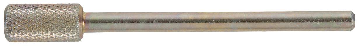 Metallic, cylindrical pin with a knurled handle. Used as a precision tool in metalworking.