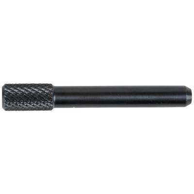 A black metal pen with a knurled handle on the left side. The pen is cylindrical and smooth on the right side.