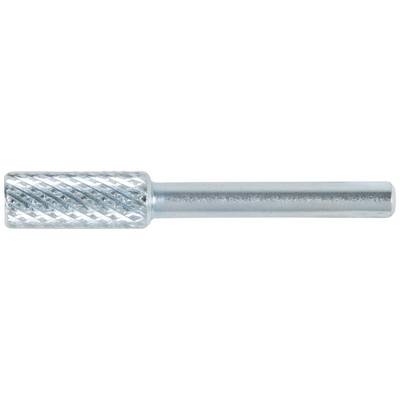 A silver, cylindrical metal milling cutter with a knurled surface at one end. Used for precision engineering work and material removal.