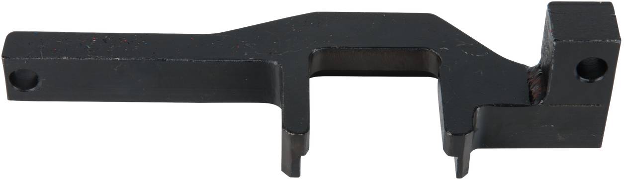 A black, metallic tool with multiple angles and recesses. It appears to be designed for specific technical applications.