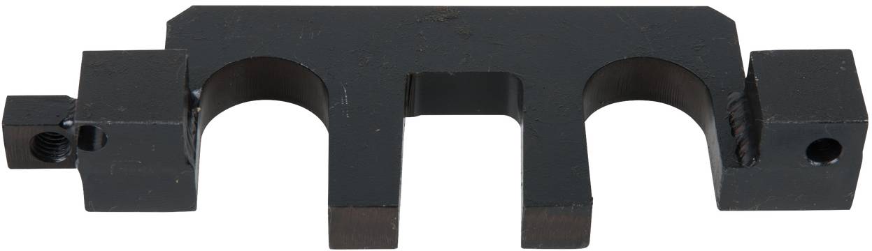 Metal mounting bracket with two lateral openings. Designed for industrial applications to secure components.