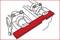 Illustration of a mechanical component with a highlighted red area. Shows screws, bolts, and a connecting component.