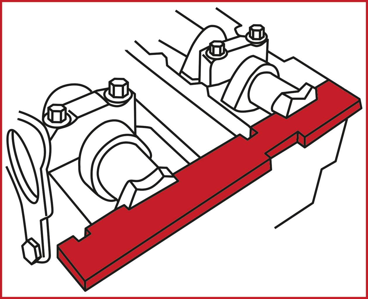 Technical drawing of a motor component with a red-highlighted component, possibly a cover or seal.