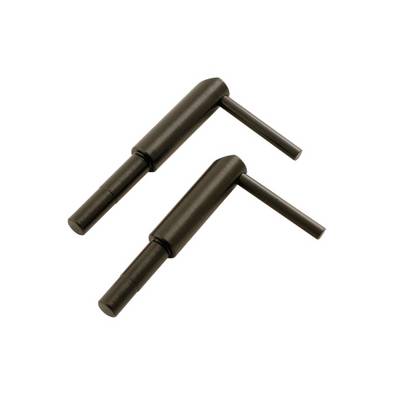 Two black metal handles with an L-shaped structure on a white background.