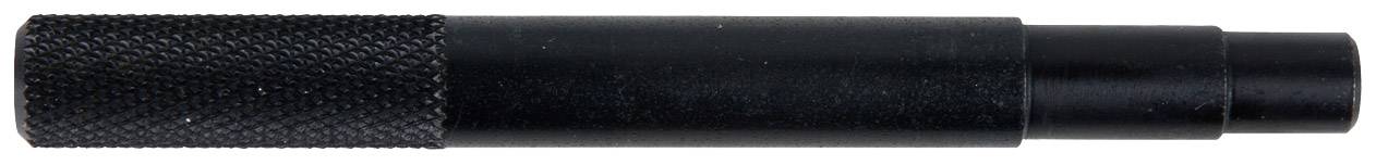 A black, cylindrical metal pin with a ribbed grip surface on the left side.