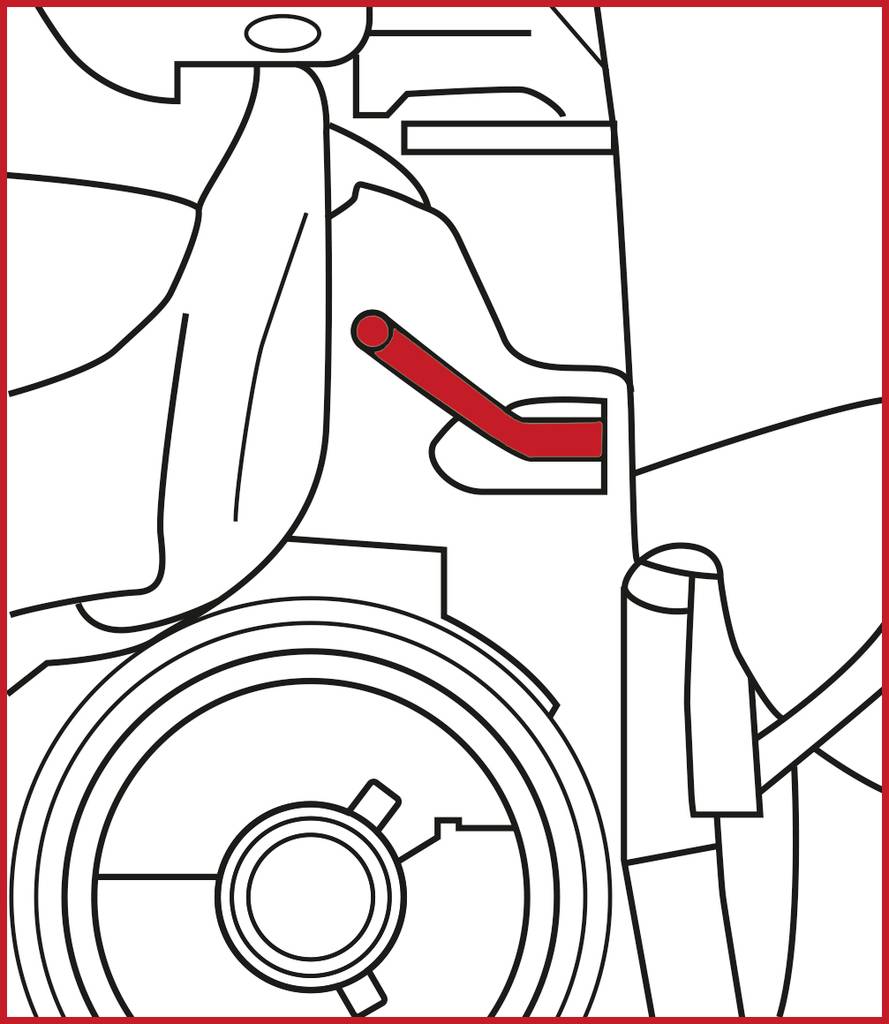 Drawing of a vehicle door with the door lock lever highlighted in red.