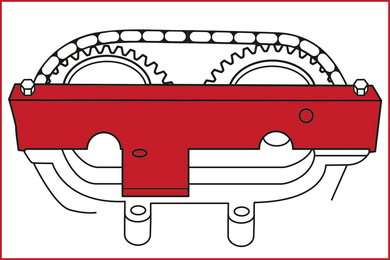 Automatic transmission design with gears and chain, colour-highlighted. Demonstrates the mechanical connection and arrangement of components.