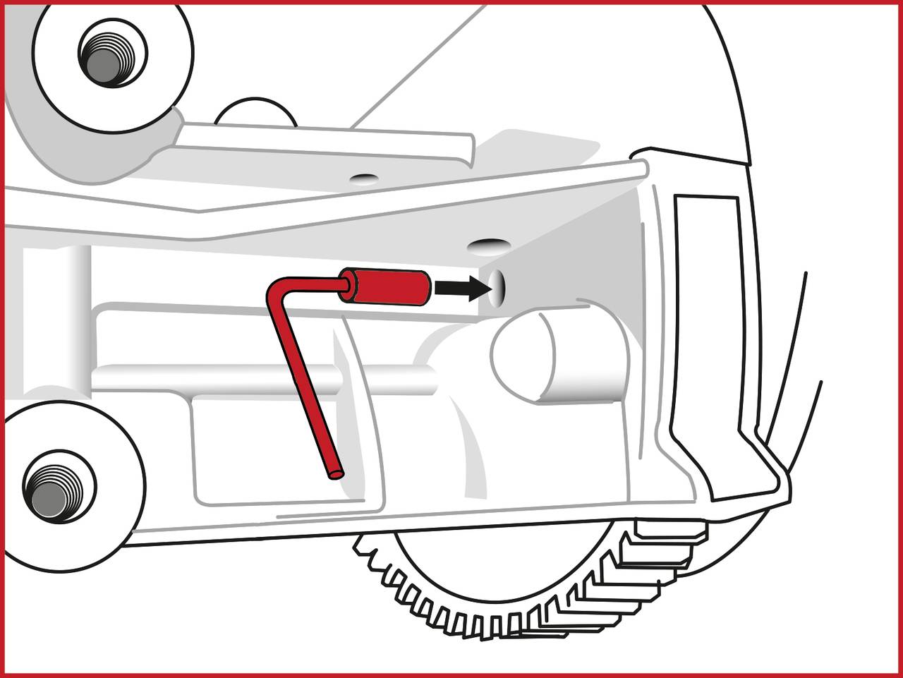 The figure shows instructions for lubricating a gear using an Allen key through an opening on the underside.