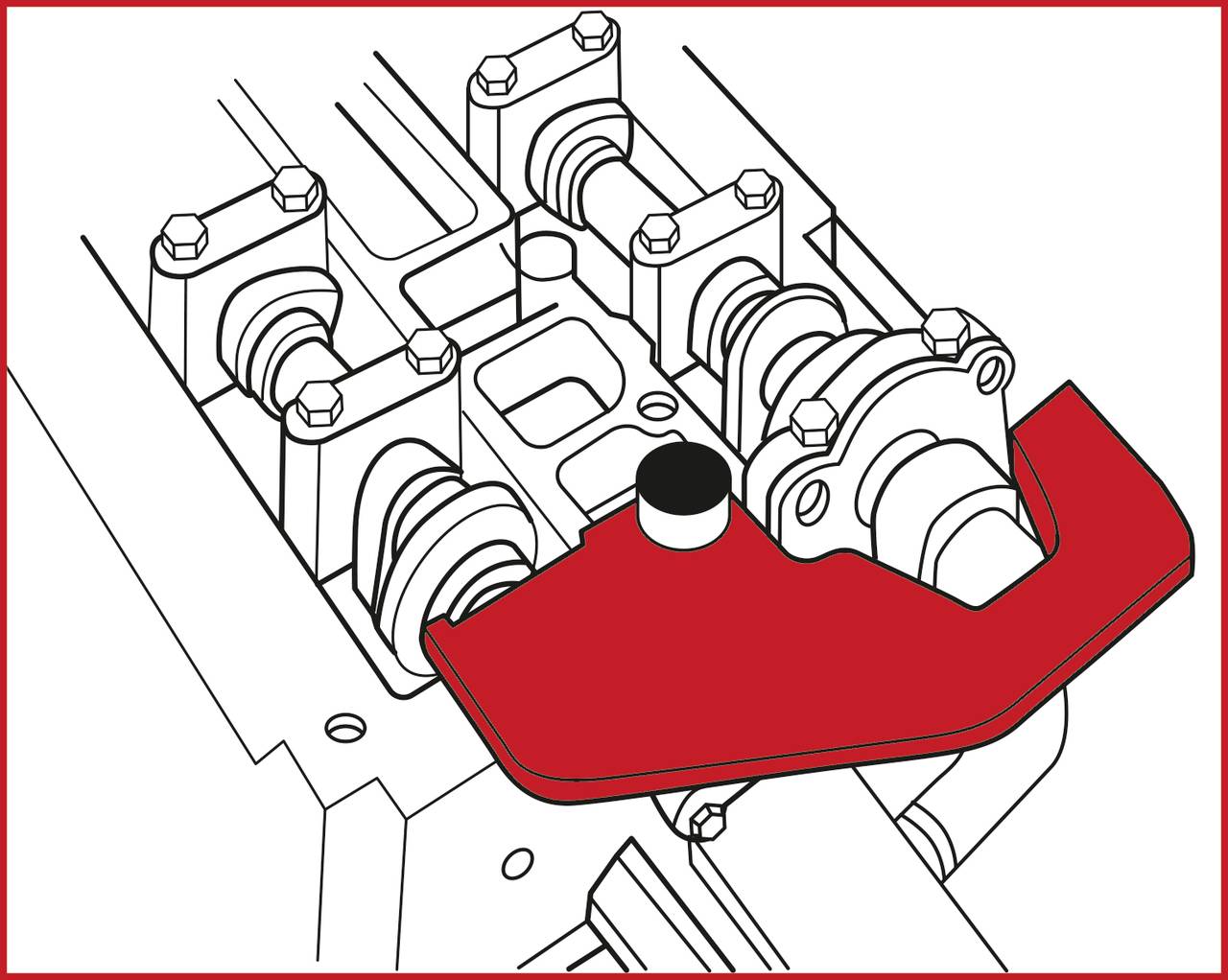 'Illustration of a motor component with a protruding camshaft. A red component highlights a section of the camshaft.'
