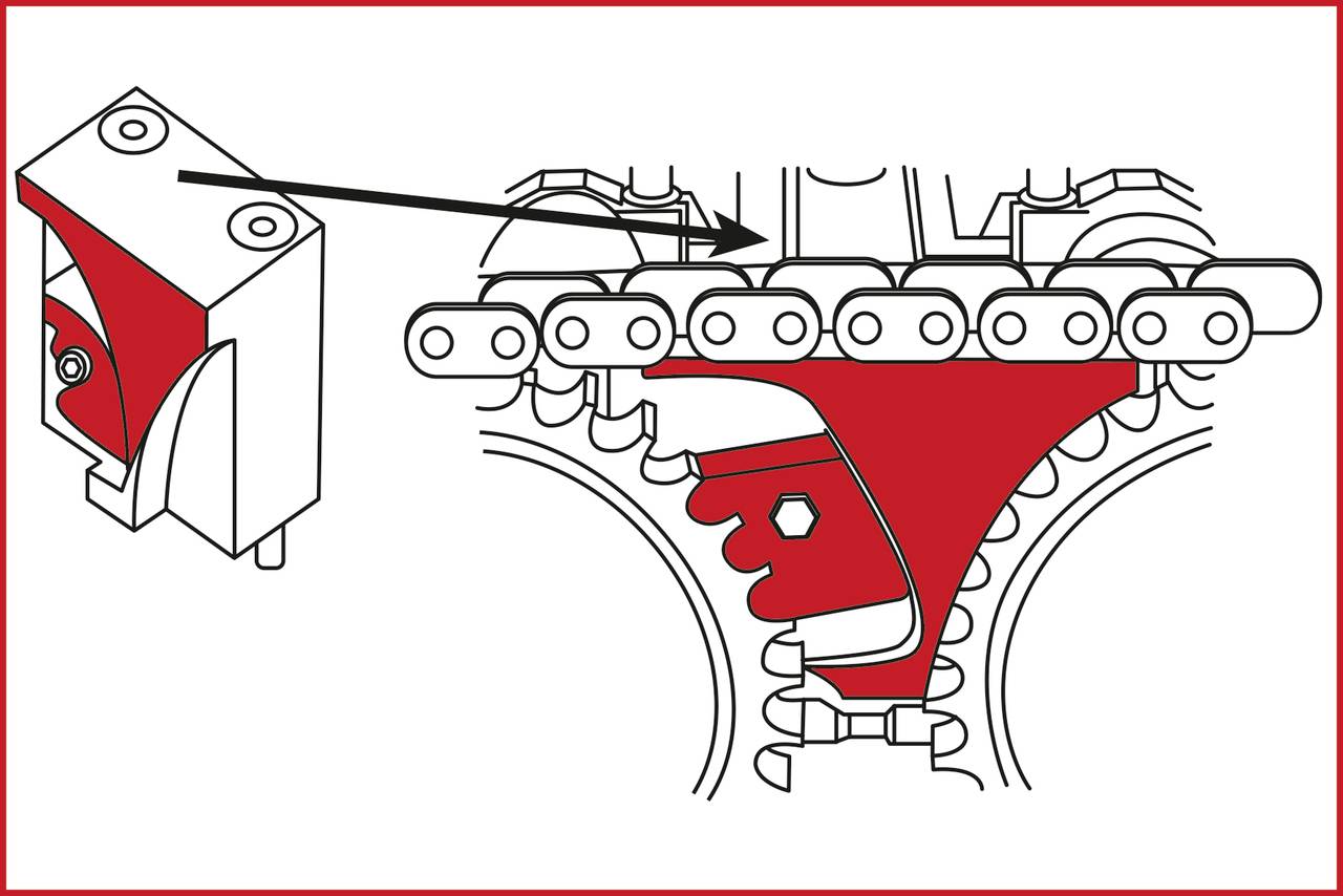 The image shows a technical diagram with a gear system. An arrow points to a specific, highlighted component.