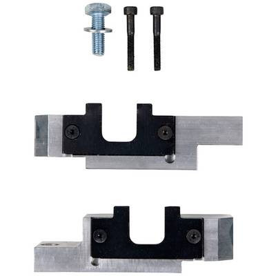 Metal parts shown with various screws. At the top, a blue galvanised screw, below two black screws. At the bottom, two mounting brackets.