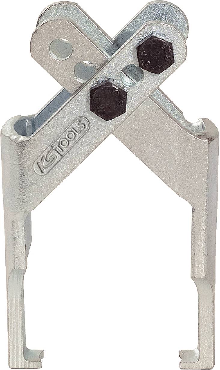 A silver tool with two movable arms and screws, suitable for gripping and lifting objects.